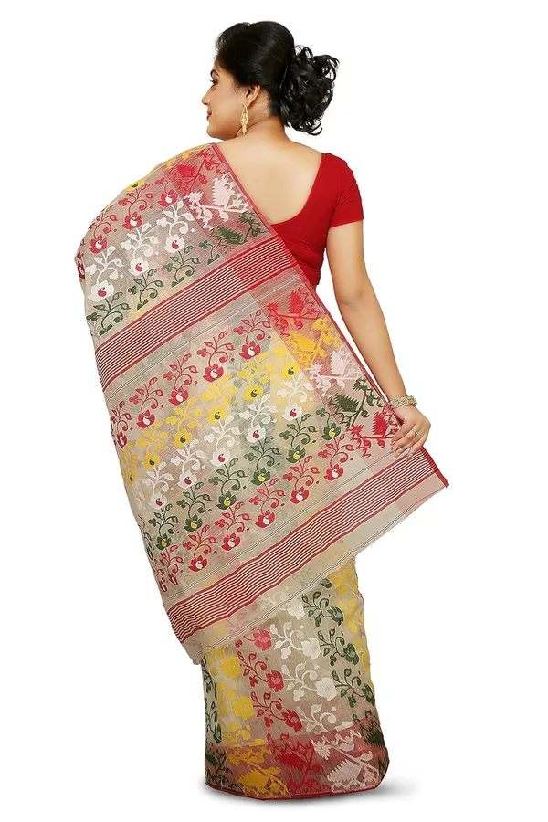 Multicolor_Embroide_Dhakai_Jamdani_Cotton_Silk_Saree_Without_Blouse_Piece_For_Women