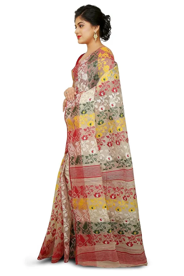 Multicolor_Embroide_Dhakai_Jamdani_Cotton_Silk_Saree_Without_Blouse_Piece_For_Women