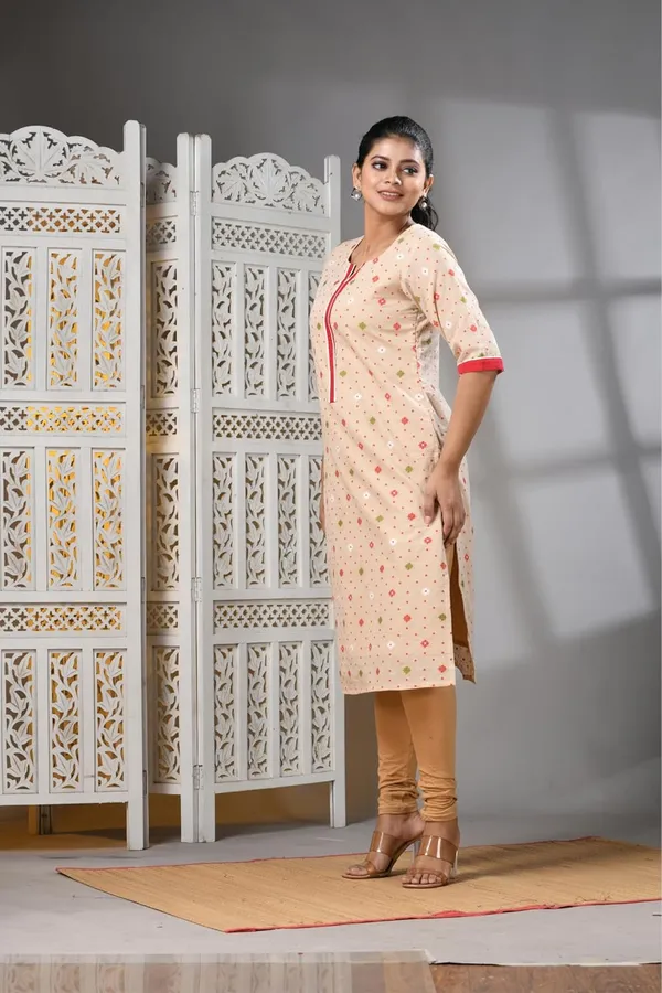 Beige_Pure_Cotton_Woven_Jamdani_Kurti_In_For_Women