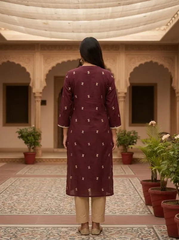Maroon_Premium_Bengal_Woven_Thread_Cotton_Kurti_In_For_Women
