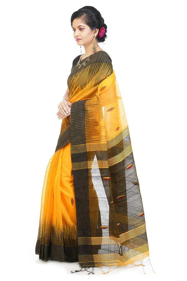 Yellow_Ikkat_Cotton_Silk_Saree_For_Women