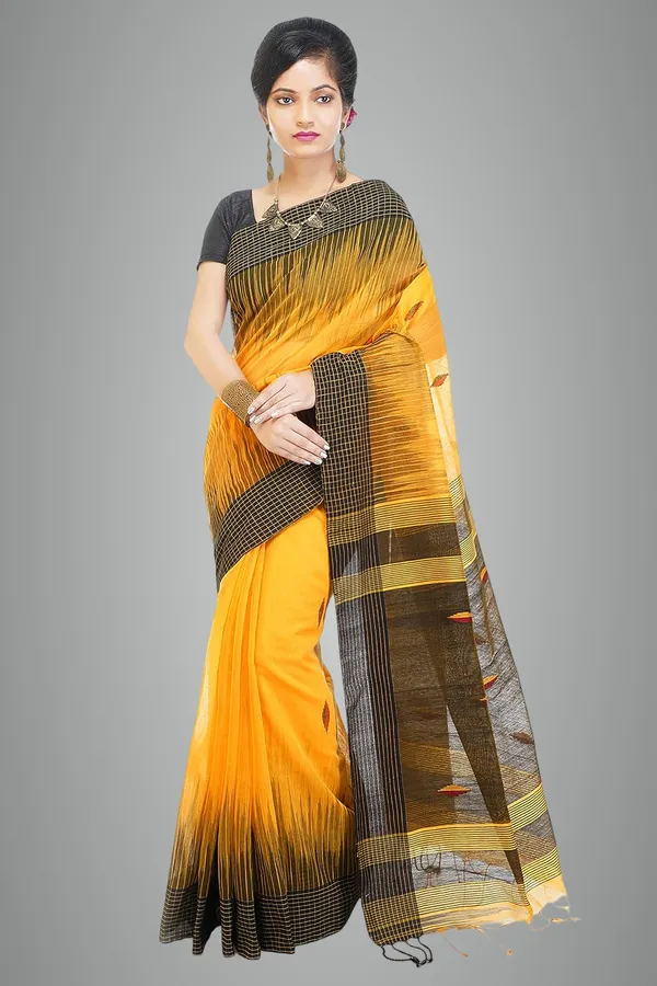 Yellow_Ikkat_Cotton_Silk_Saree_For_Women
