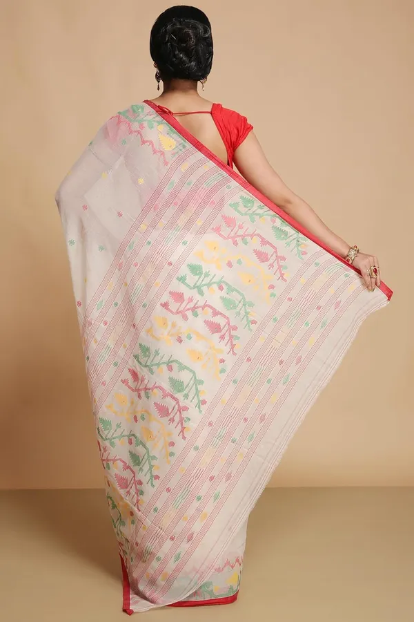 White_Soft_H_Woven_Cotton_Jamdani_Saree_Without_Blouse_Piece_For_Women