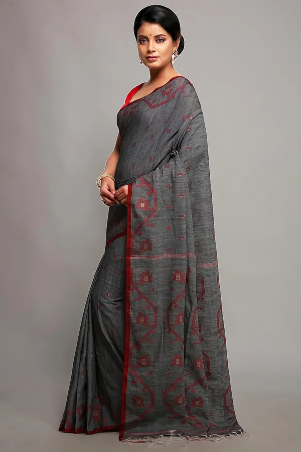 Grey_Woven_Pure_Cotton_Khadi_Saree_With_Blouse_Pieces_For_Women