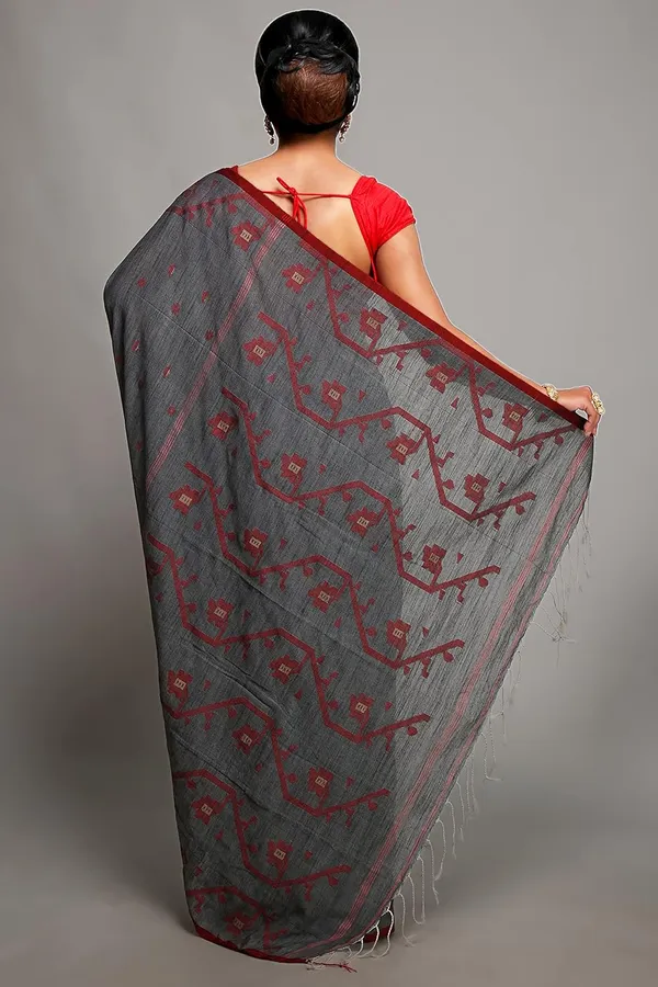 Grey_Woven_Pure_Cotton_Khadi_Saree_With_Blouse_Pieces_For_Women