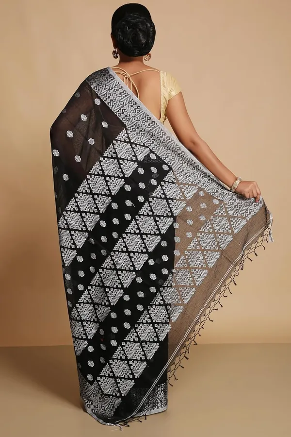 Black_Bengal_Cotton_Handloom_Saree_With_Blouse_Piece_For_Women