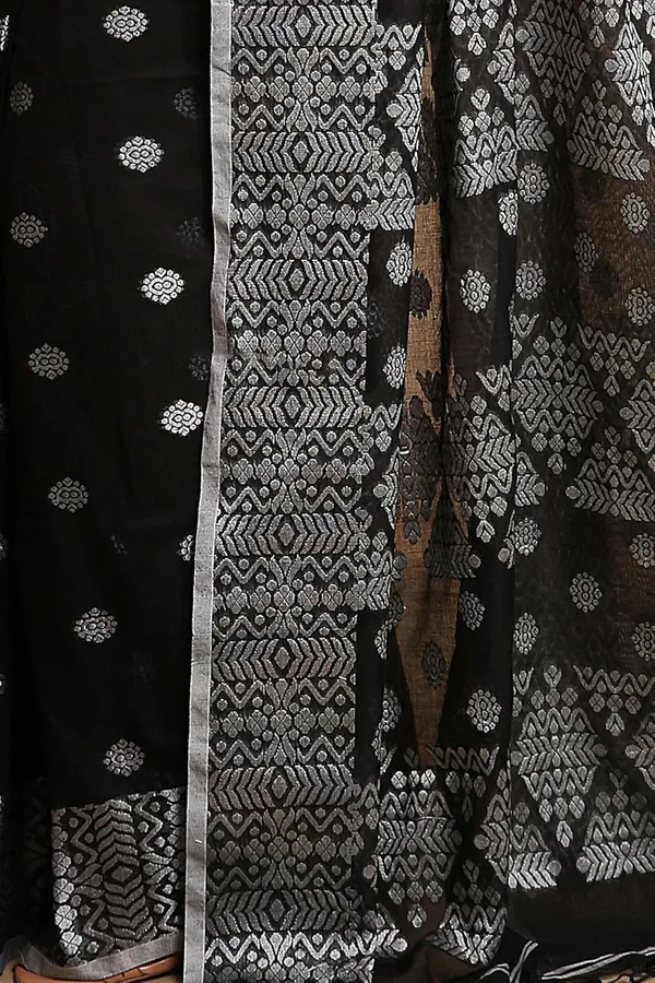 Black_Bengal_Cotton_Handloom_Saree_With_Blouse_Piece_For_Women