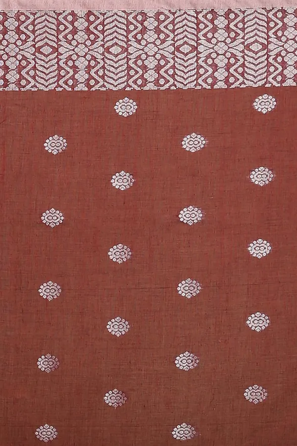 Maroon_Bengal_Cotton_Handloom_Saree_With_Blouse_Piece_For_Women