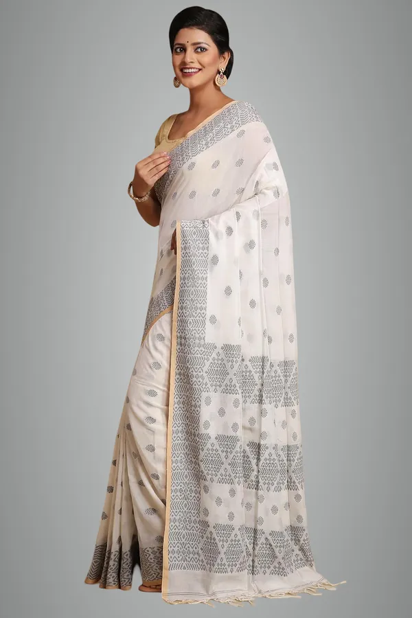 White_Bengal_Cotton_Handloom_Saree_With_Blouse_Piece_For_Women