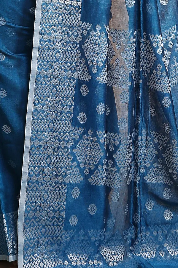 Aqua_Blue_Bengal_Cotton_Handloom_Saree_With_Blouse_Piece_For_Women