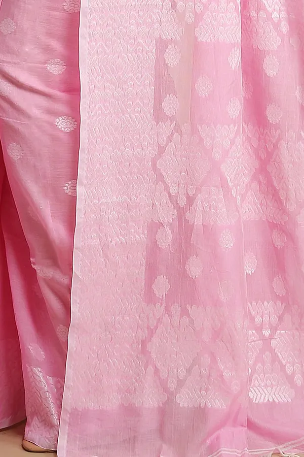 Pink_Bengal_Cotton_Handloom_Saree_With_Blouse_Piece_For_Women