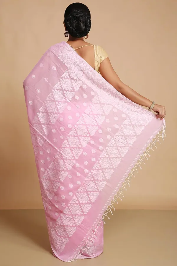 Pink_Bengal_Cotton_Handloom_Saree_With_Blouse_Piece_For_Women