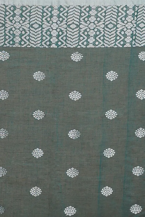 Teal_Green_Bengal_Cotton_Handloom_Saree_With_Blouse_Piece_For_Women