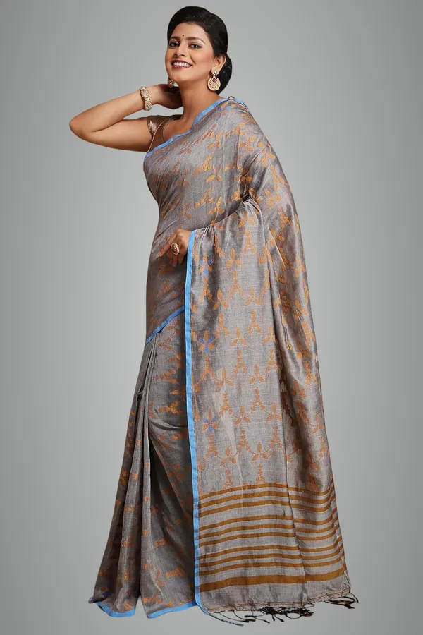 Grey_Bengal_Cotton_Handloom_Saree_With_Blouse_Piece_For_Women