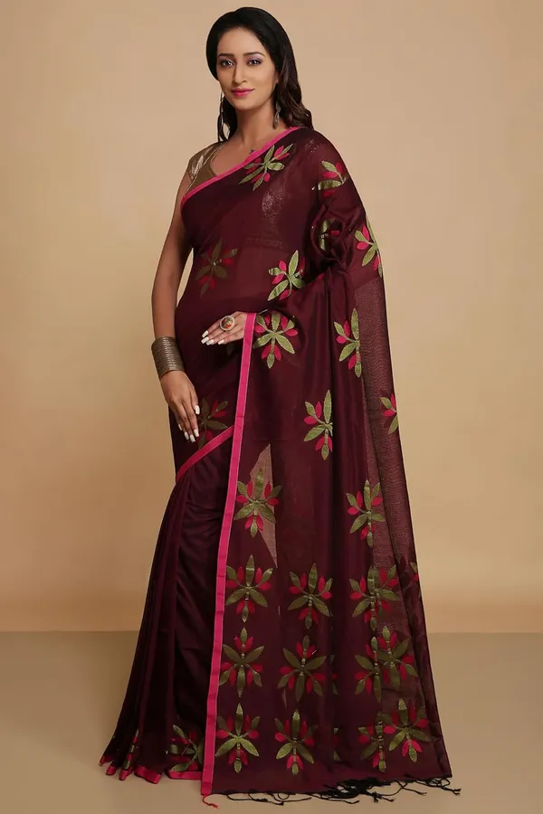 Maroon_Pure_Cotton_Handloom_Sarees_With_Blouse_Piece_For_Women