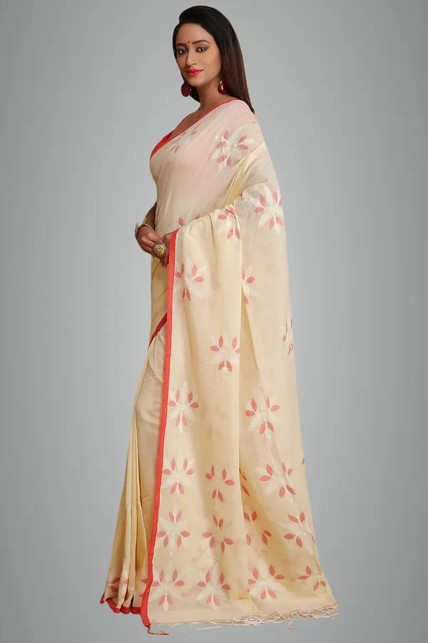 Cream_Pure_Cotton_Handloom_Sarees_With_Blouse_Piece_For_Women