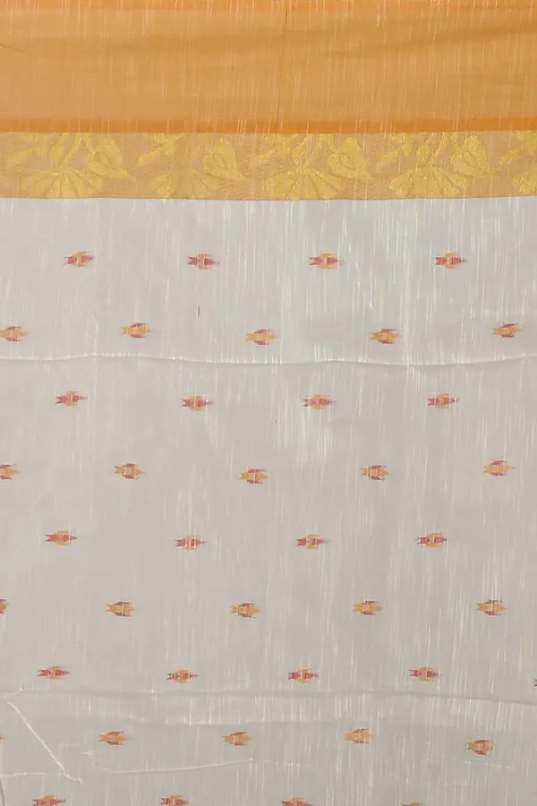 Off-White_&_Red_Yellow_Woven_Handloom_Pure_Cotton_Silk_Saree_With_Blouse_Piece_For_Women