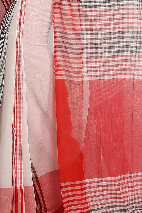 White_&_Red_Pure_Cotton_Saree_With_Checke_Designs_For_Women