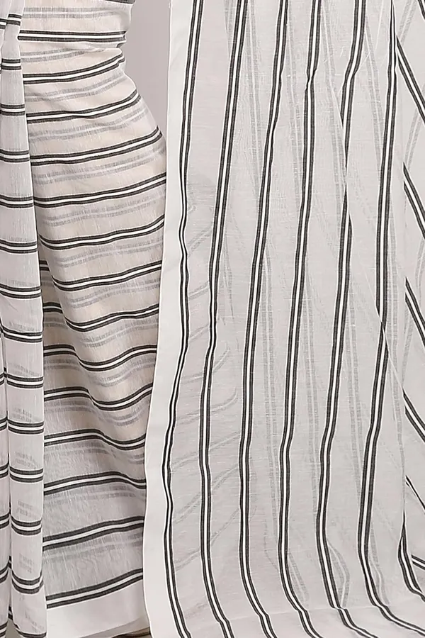 White_Cotton_Silk_Saree_With_Striped_Design_For_Women