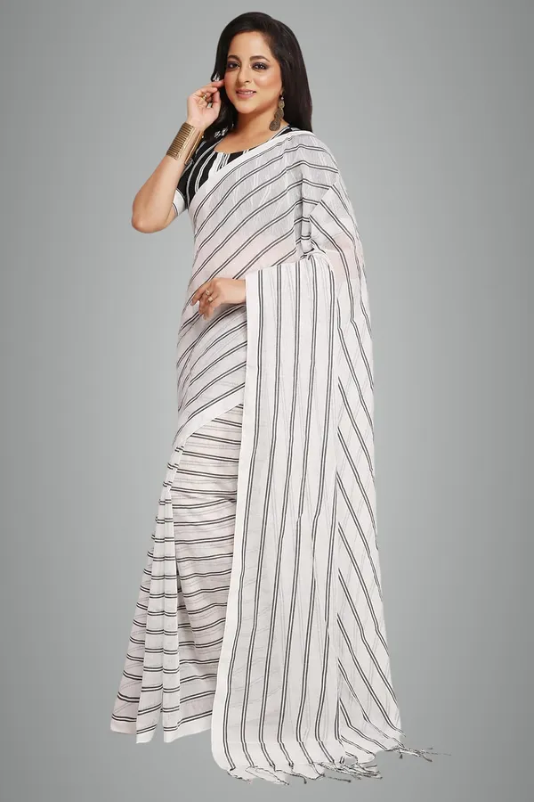 White_Cotton_Silk_Saree_With_Striped_Design_For_Women