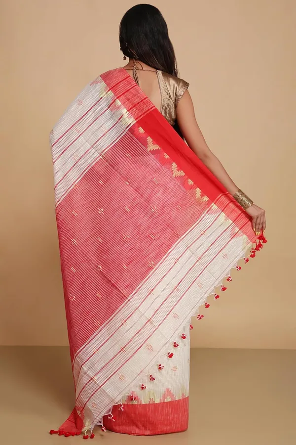 Off-White_&_Red_Woven_Handloom_Pure_Cotton_Silk_Saree_With_Solid_Border_With_Blouse_Piece_For_Women