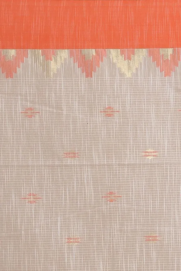 Orange_&_White_Woven_Handloom_Pure_Cotton_Silk_Saree_With_Solid_Border_With_Blouse_Piece_For_Women