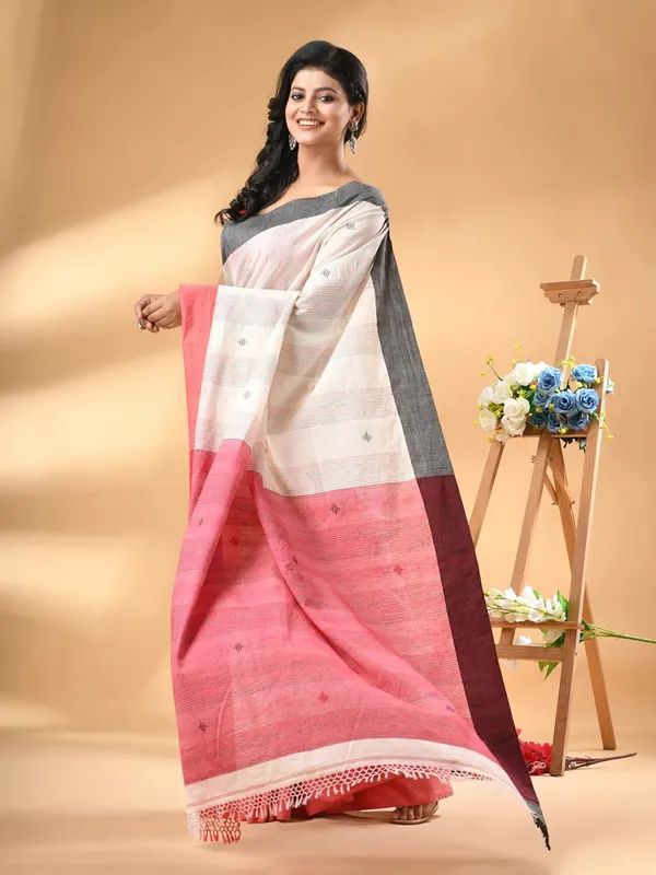 White_Pure_Cotton_Kantha_Work_Saree_With_Blouse_Piece_For_Women