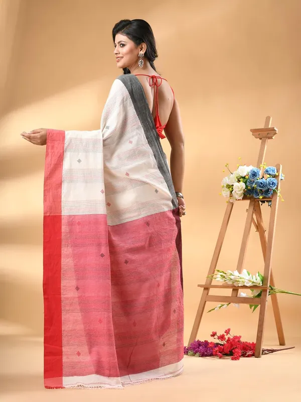 White_Pure_Cotton_Kantha_Work_Saree_With_Blouse_Piece_For_Women