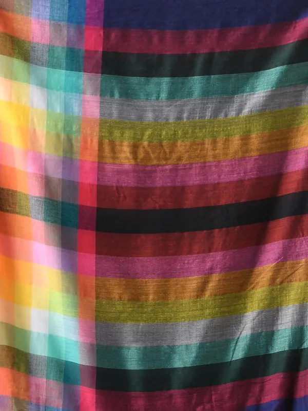Blue_Soft_Plain_Stripe_Weaving_Premium_Pure_Cotton_Saree_For_Women
