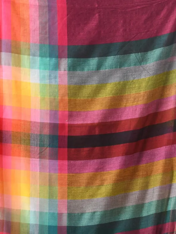 Magenta_Soft_Plain_Stripe_Weaving_Premium_Pure_Cotton_Saree_For_Women