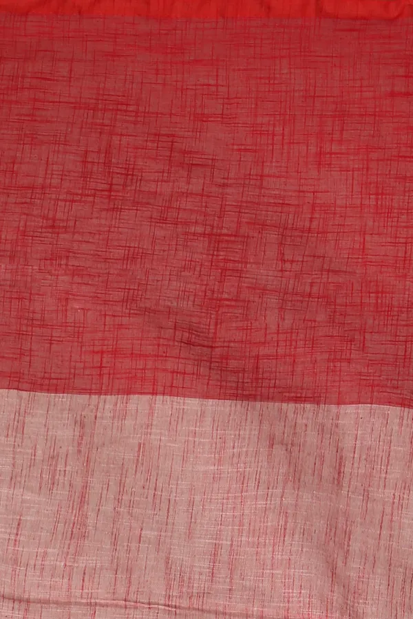 White_&_Red_Pure_Linen_Saree_With_Blouse_Piece_For_Women