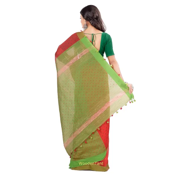 Red_&_Green_Woven_Cotton_Silk_Saree_With_Blouse_Piece_For_Women