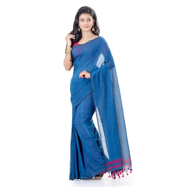 Light_Blue_Handloom_Pure_Cotton_Saree_With_Blouse_Piece_For_Women