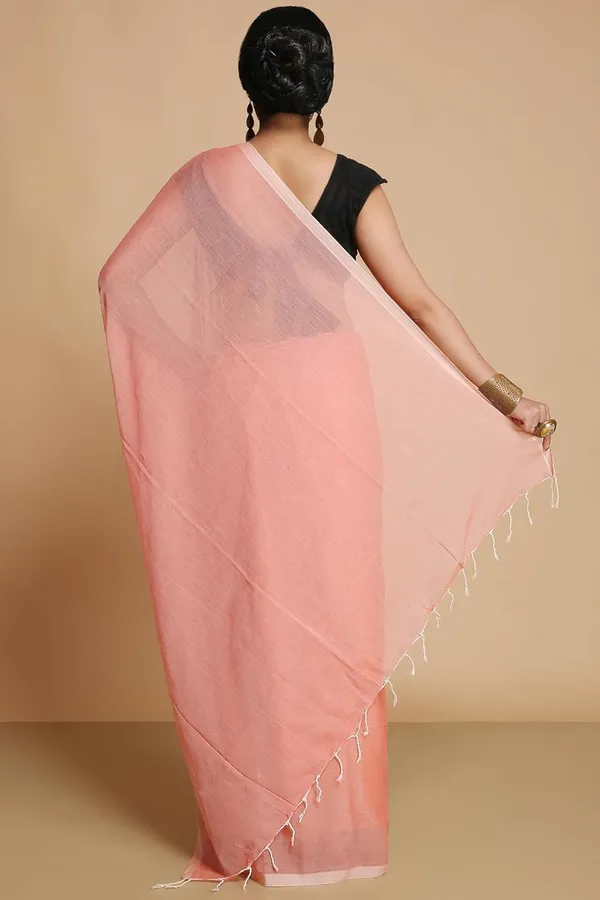 Peach_Plain_Cotton_Saree_For_Women