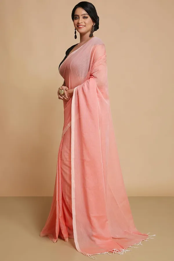 Peach_Plain_Cotton_Saree_For_Women