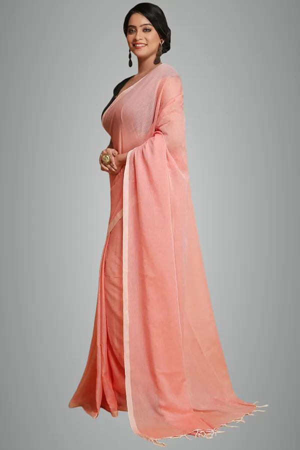 Peach_Plain_Cotton_Saree_For_Women