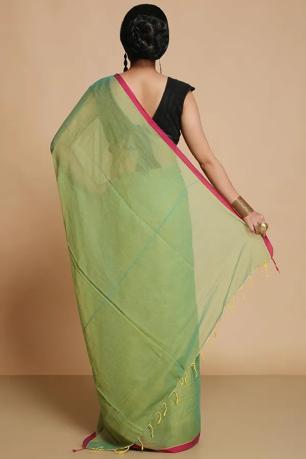 Green_Plain_Cotton_Saree_For_Women