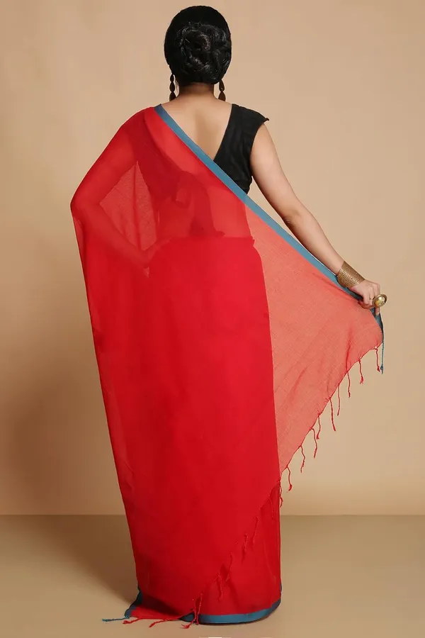 Red_Plain_Cotton_Saree_For_Women