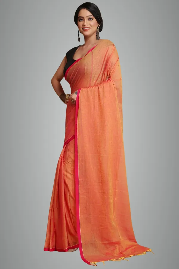 Orange_Plain_Cotton_Saree_For_Women