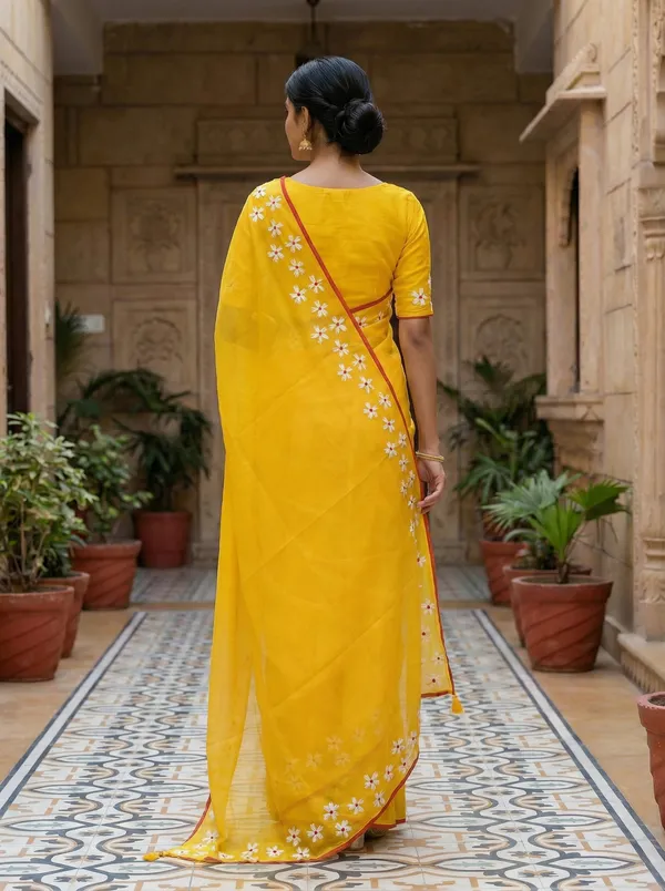WoodenTant_Women�s_Original_Hand_Paint_Cotton_Mulmul_saree_Yellow_color_without_Blouse_Piece