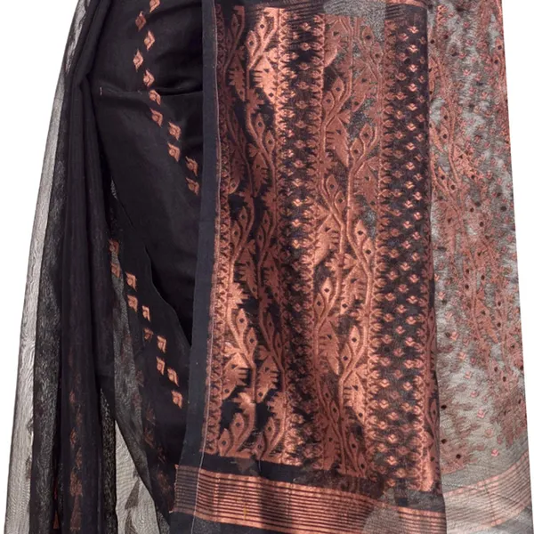 Black_&_Pink_Cotton_Silk_Soft_Jamdani_Handloom_Saree_For_Women