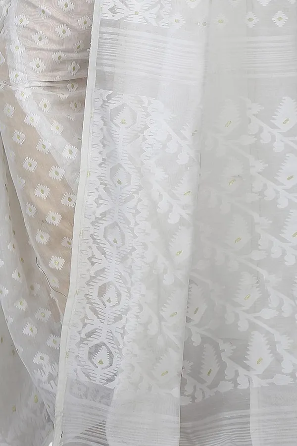 White_Soft_Cotton_Dhakai_Jamdani_Saree_Without_Blouse_Piece_For_Women
