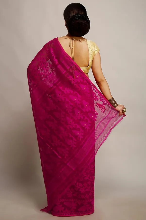 Pink_S_Dhakai_Jamdani_Saree_Without_Blouse_Piece_Cotton_Silk_For_Women