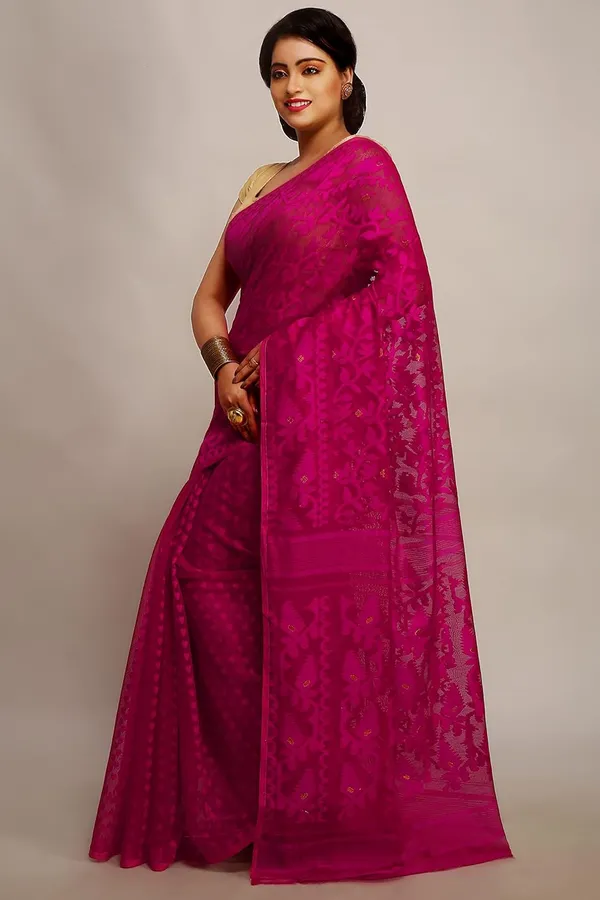 Pink_S_Dhakai_Jamdani_Saree_Without_Blouse_Piece_Cotton_Silk_For_Women