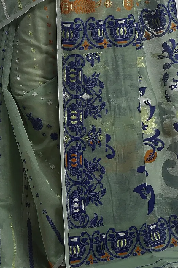 Green_Soft_Resham_Dhakai_Jamdani_Saree_Without_Starch_Without_Blouse_Piece_For_Women