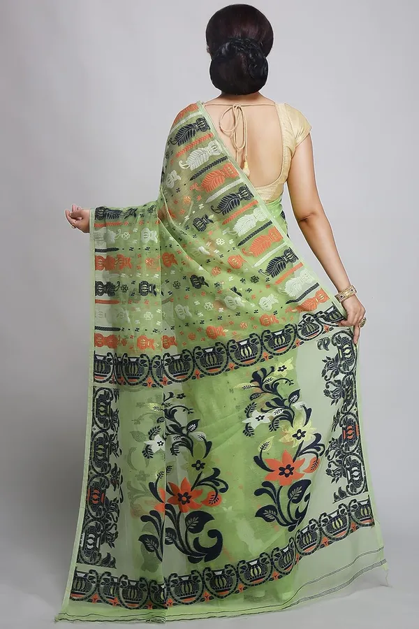 Light_Green_Soft_Resham_Dhakai_Jamdani_Saree_Without_Starch_Without_Blouse_Piece_For_Women