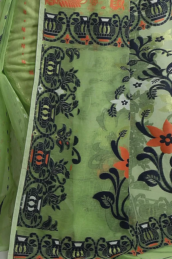 Light_Green_Soft_Resham_Dhakai_Jamdani_Saree_Without_Starch_Without_Blouse_Piece_For_Women