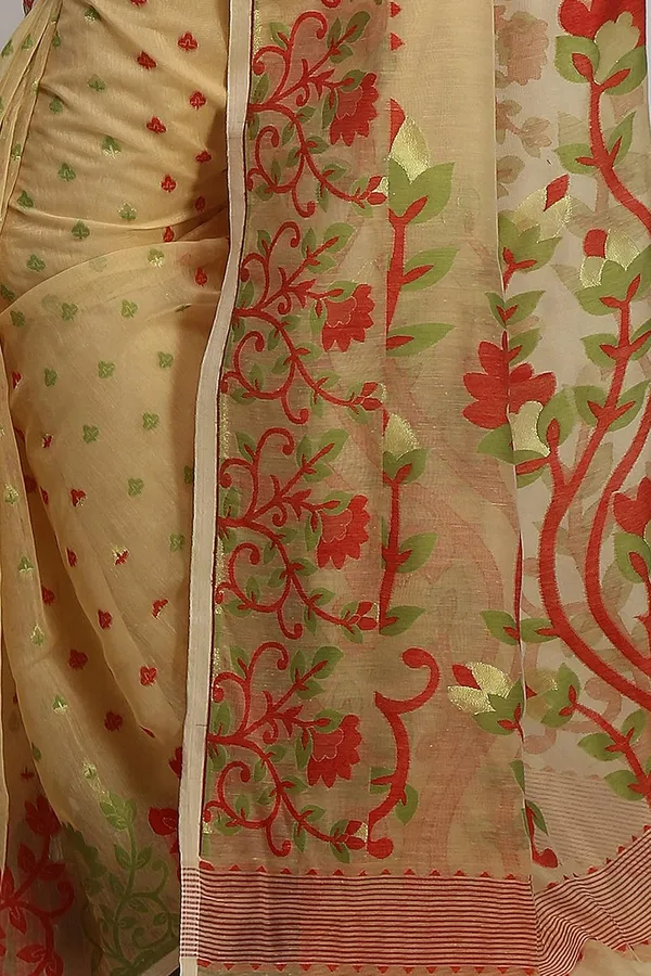 Dark_Beige_Soft_Resham_Dhakai_Jamdani_Saree_Without_Starch_Without_Blouse_Piece_For_Women