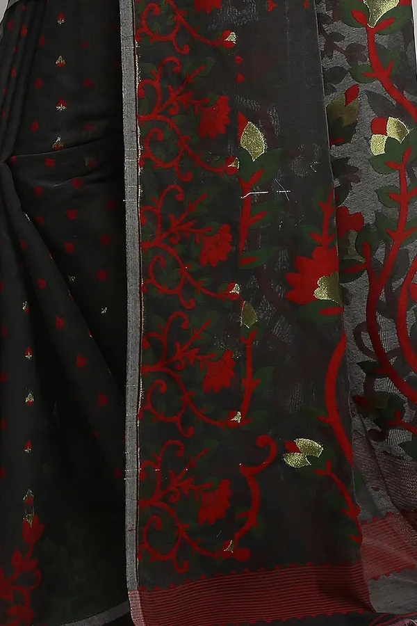 Grey_Soft_Resham_Dhakai_Jamdani_Saree_Without_Starch_Without_Blouse_Piece_For_Women