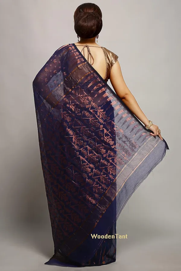 Royal_Blue_Dhakai_Jamdani_Saree_Without_Blouse_Piece_For_Women